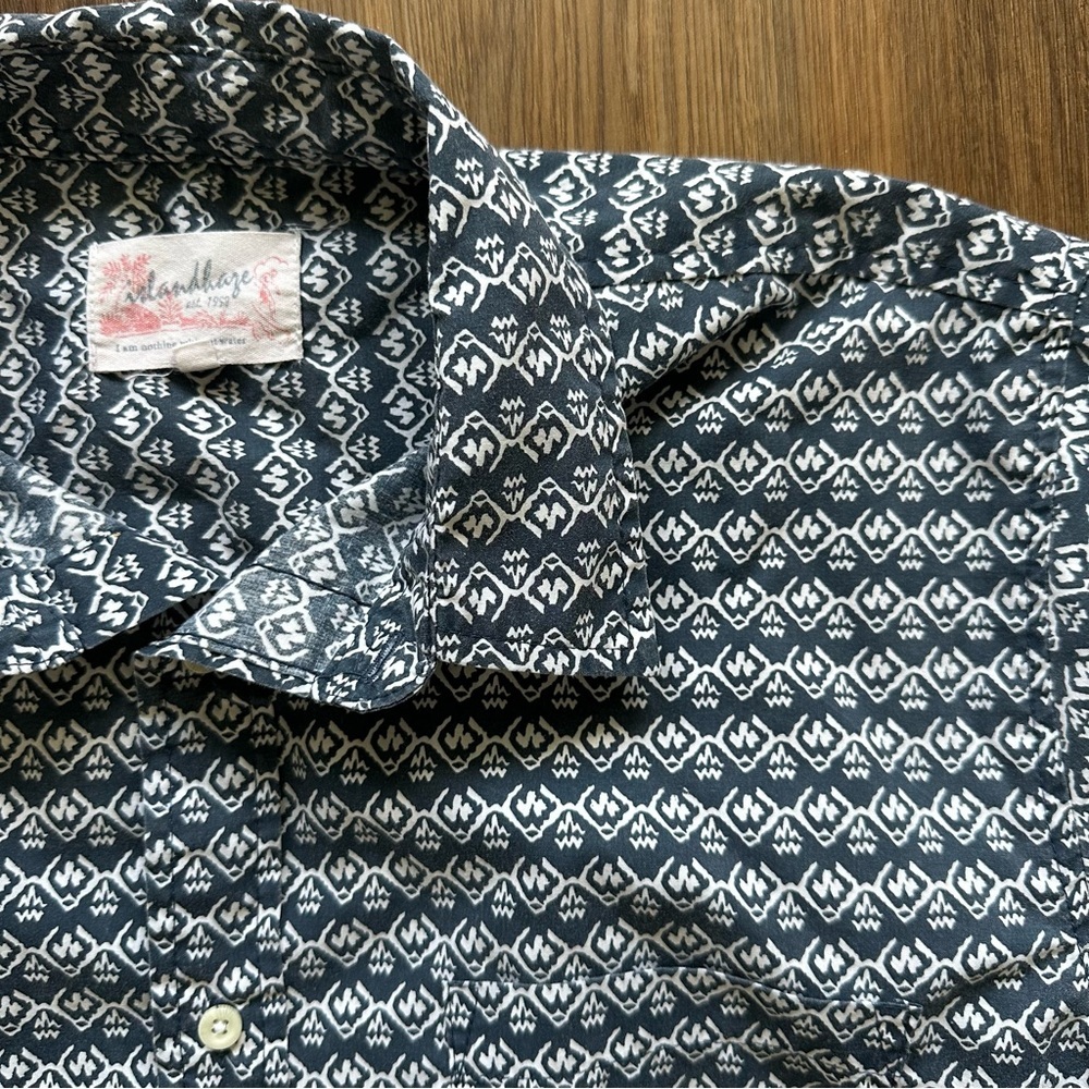 Islandhaze Mens Button Shirt Size Large Printed Blue Pocket Short‎ Sleeve Beach